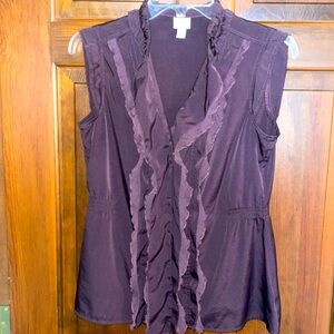 Converse One Star purple ruffle-front sleeveless button-up blouse size S EUC